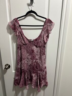 Bershka Mauve Paisley Ruffle Mini Dress